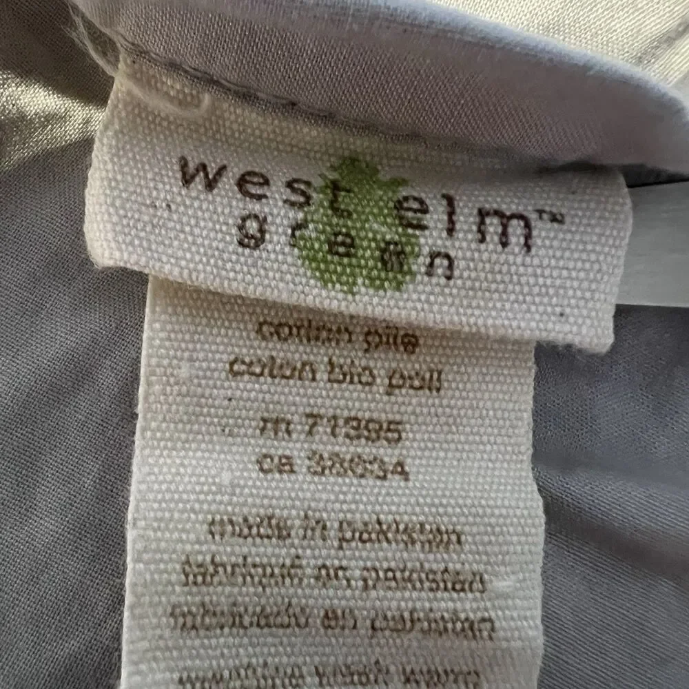 West Elm Green Organic Cozy Cotton 26x26 Gray Textured Jacquard Pillow Cover